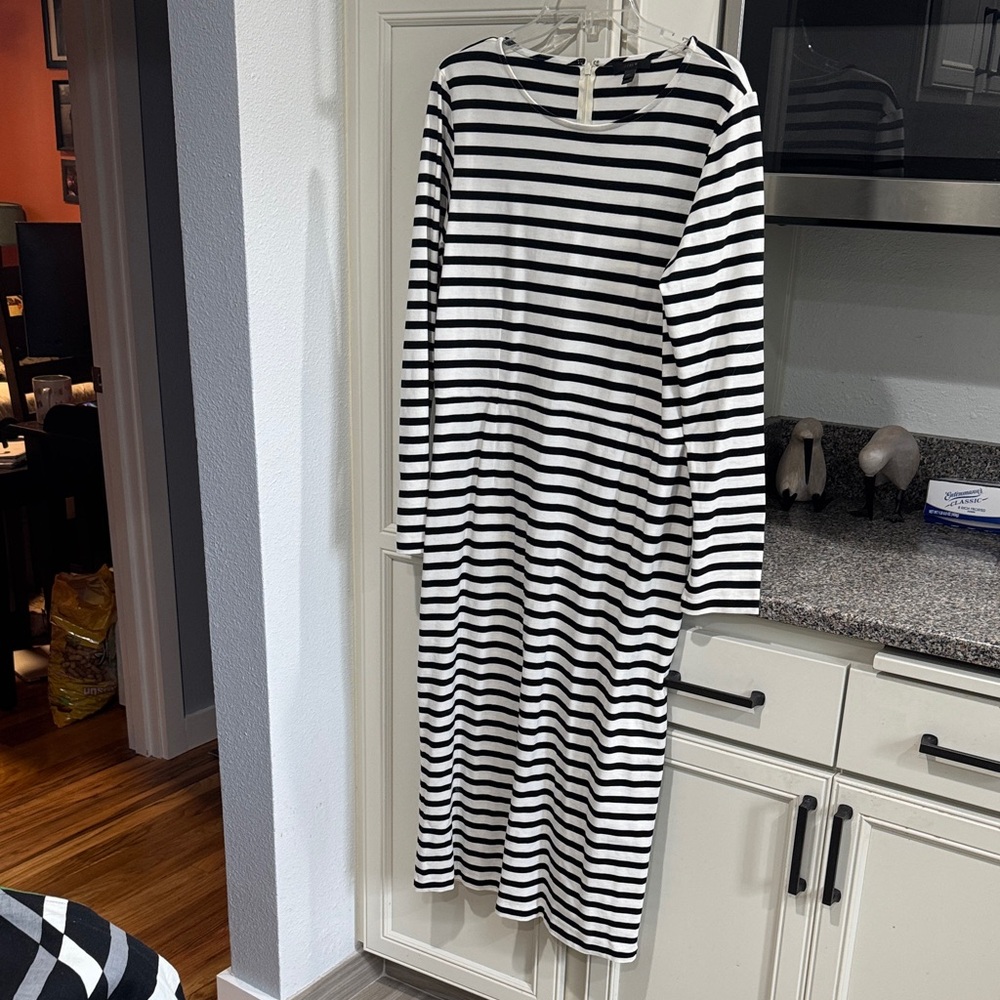 JCrew Black and White Striped Long Sleeve Dress